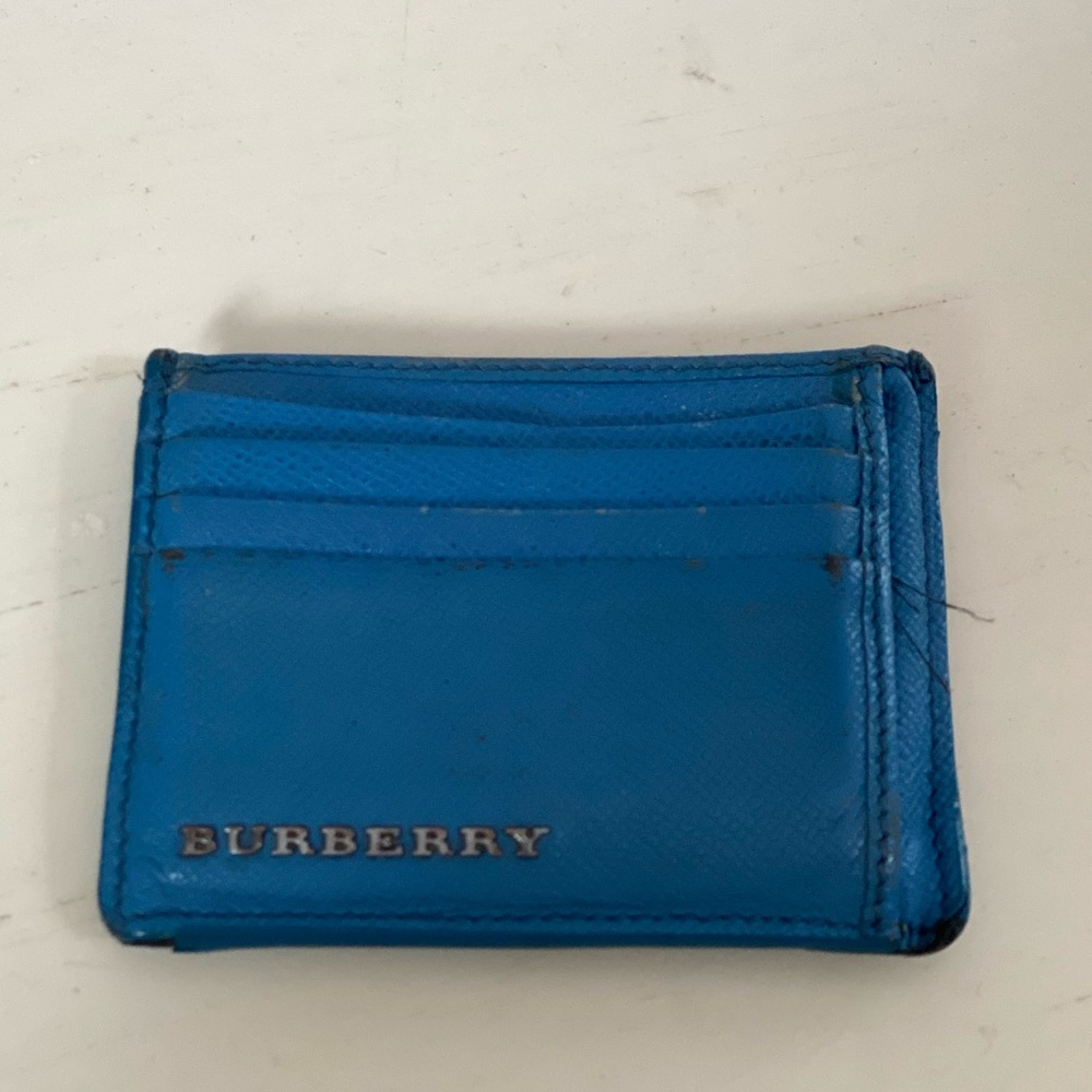 Burberry Blue Pebble Credit Card Holder Wallet